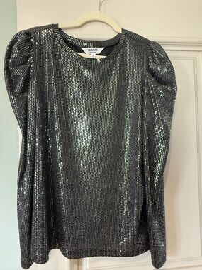 BB Dakota by Steve Madden Iridescent Metallic Puff-Sleeve Top - Black